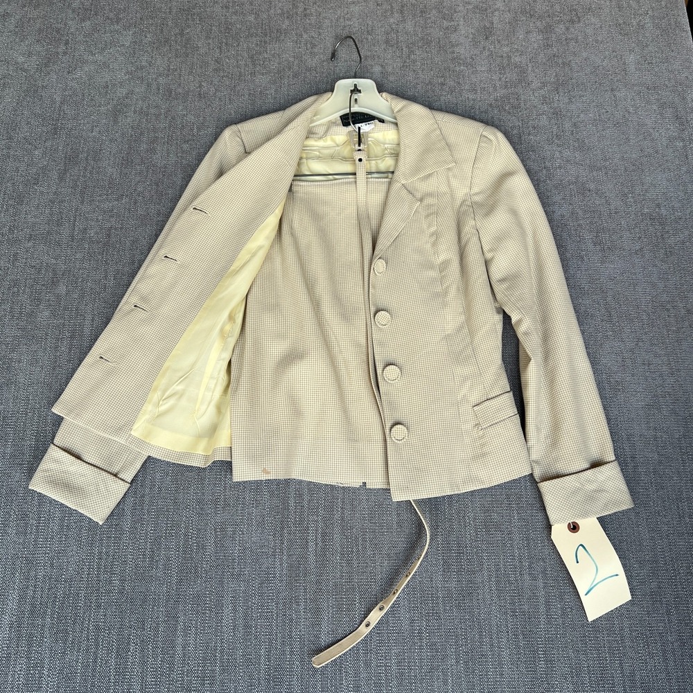 Vtg Nanette Lepore Two-Piece Blazer & Skirt Suit Set Womens 2 Tan Office Career